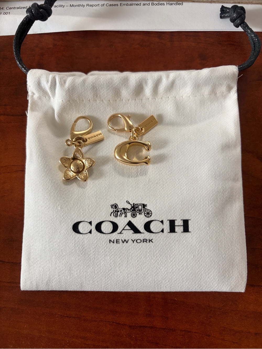 Coach Gold Flower and 'C' Charm Set